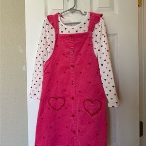 Gymboree White Top with Pink and Red Hearts with Pink Corduroy Jumper
